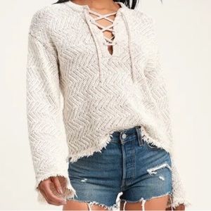 Billabong x Sincerely Jules Sweater Small Cotton Chunky Top Ivory Cream Neutral